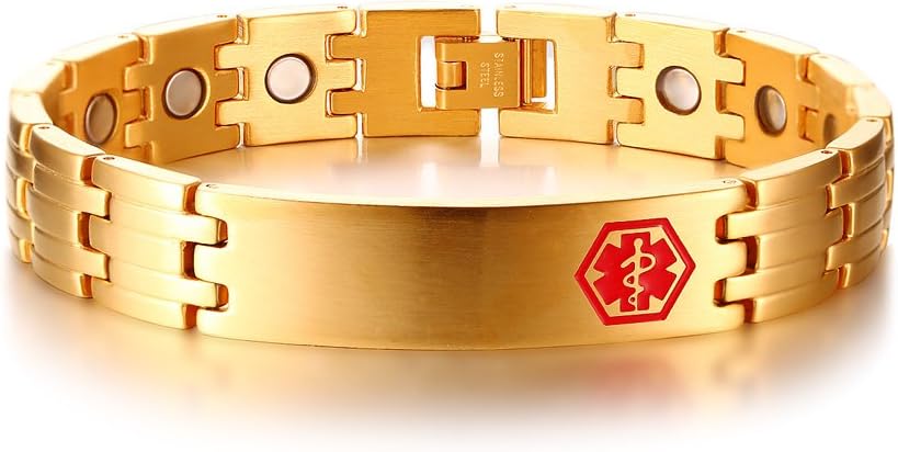DIB Free Engraving Stainless Steel Medical Alert ID Healthy Magnetic Therapy Bracelet Men Women, 8.3"