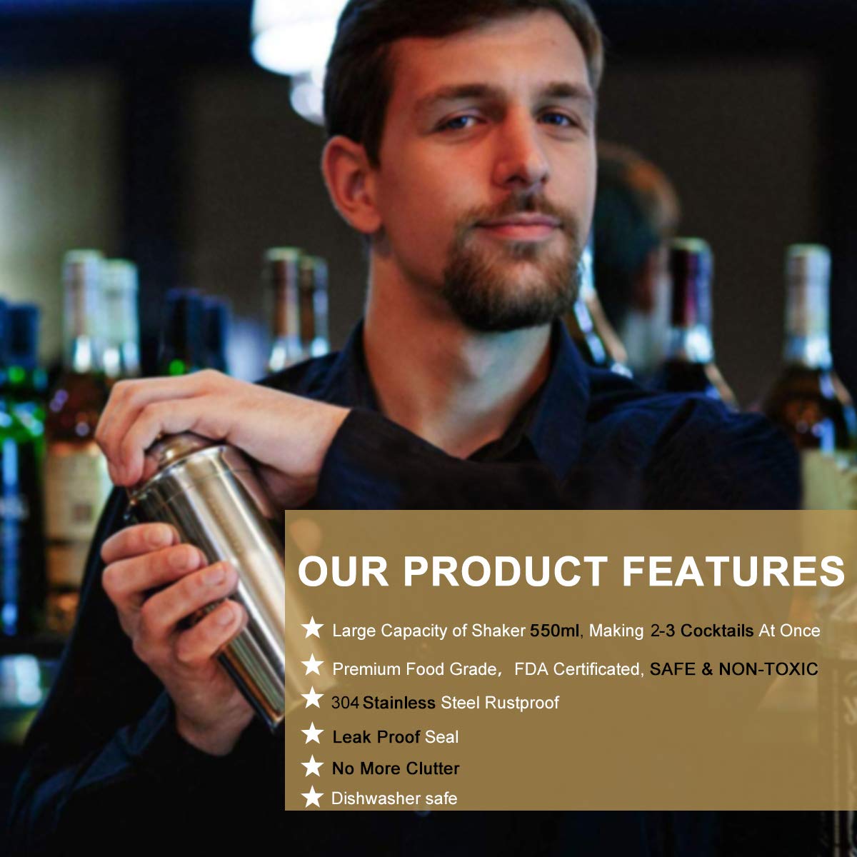 Elepawl Kit de cóctel, Juego de Regalo, Conjunto Coctelera de, Kit de Acero Inoxidable, Caja de Regalo Duradera, Ideal para Mezclar Bebidas (12PCS)