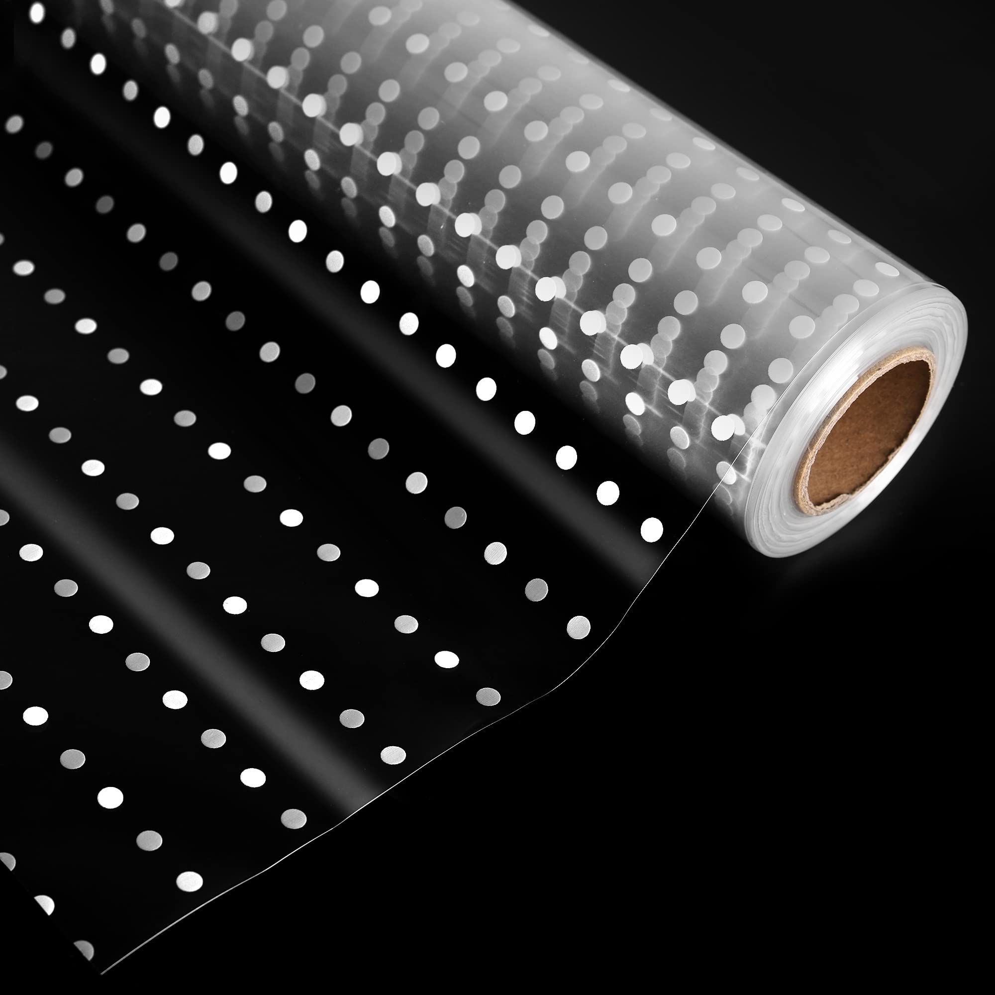 80CM White Dot Cellophane Wrap Roll, HCSSZ Large Clear Spot Wrapping Roll Extra Wide 80cm x Long 30m Polka Dot cellophane Wrap Transparent Gift Wrapping for Easter Basket Hampers