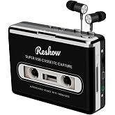 Reshow Cassette Tape Player &ndash; Portable Tape Player Audio Cassette to Digital Converter, Compatible with Laptops and Personal Computers Convert Cassette Tape Recorder to iPod Format (Black)