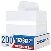GSSUSA Large White Paper Bags 16x6x12'' 200Pcs Recycled Gift Bags Kraft Bag With Handles For Business, Party, Boutique, Retail, Wedding, Shopping, Halloween, Christmas