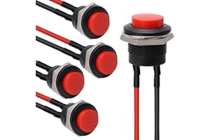 STARELO 5PCS 16mm Round Momentary Push Button Switch SPST 3A AC250V/6A AC125V 2Pin 1NO with Pre-soldered Wire R13-507(Red).