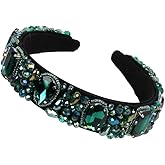 Florate Baroque Head Hoop Band Colorful Glass Crystal Hairbands for Women Luxury Rhinestone Beaded Palace Headbands Jewelry (Green)