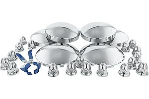 CHDT66 Complete Truck Hub Covers Kit - 2 Front, 4 Rear, 60 Lug Nut Covers (Stainless Steel, Dome Top)