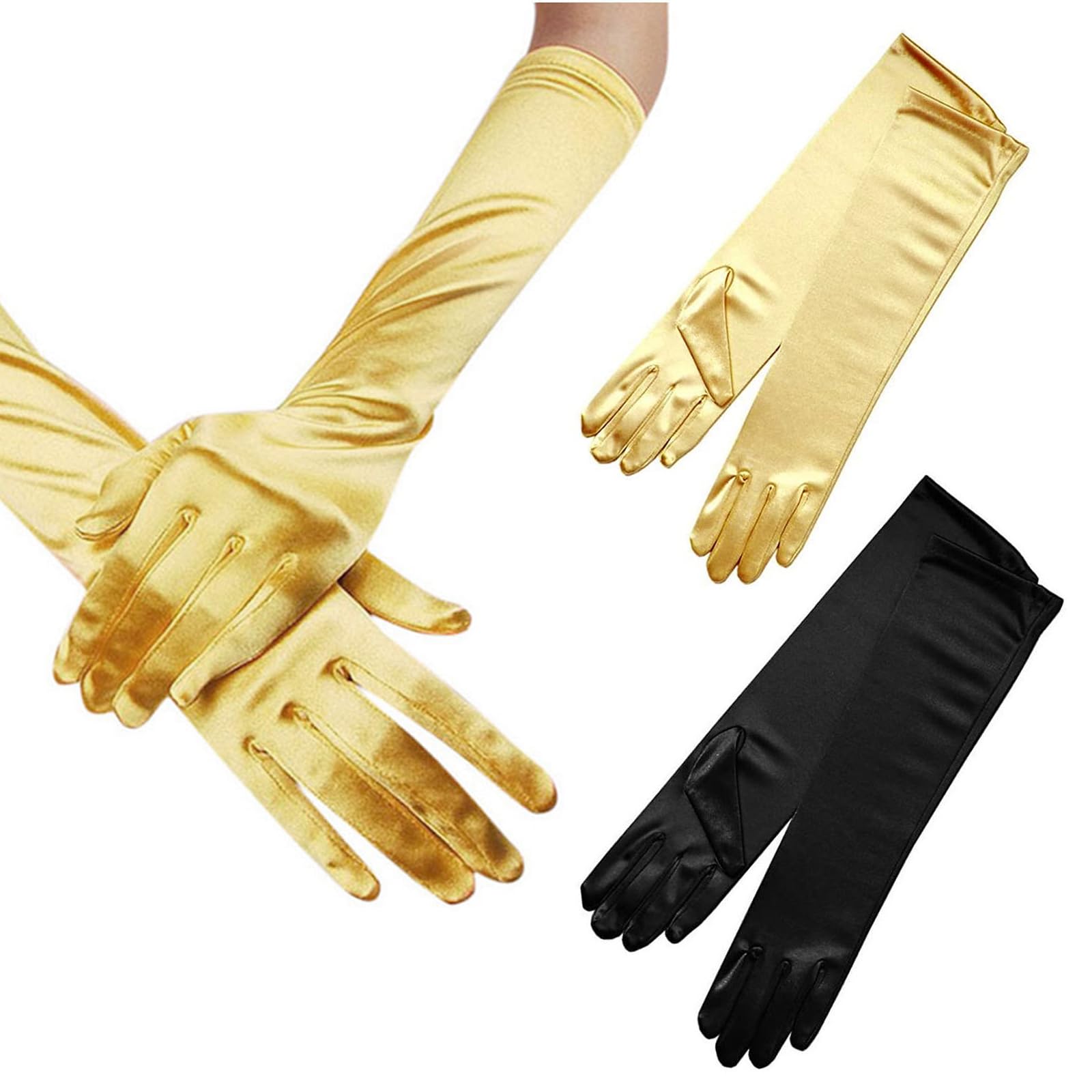 JSTHHTT 2 Pairs Long Elbow Satin Gloves, Evening Opera Gloves, Elbow Length Gloves, 1920s Style Dance Glovesfor Women, Stretchy Women'S Satin Opera Gloves, Evening Party Dress Up (40 cm)