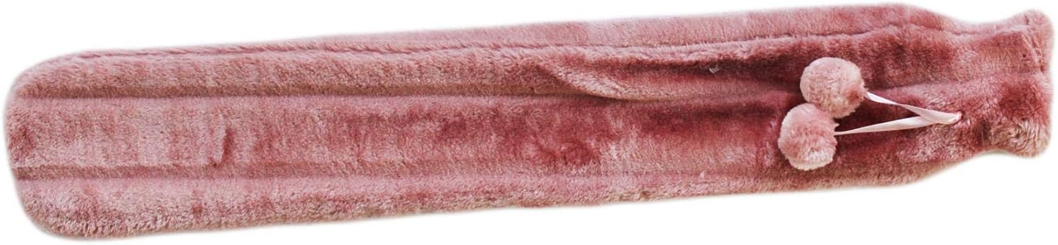 Olivia Rocco Extra Long Hot Water Bottle with Super Soft Faux Fur Cover 72 cm Thermotherapy 2L Pure Natural Rubber, Blush