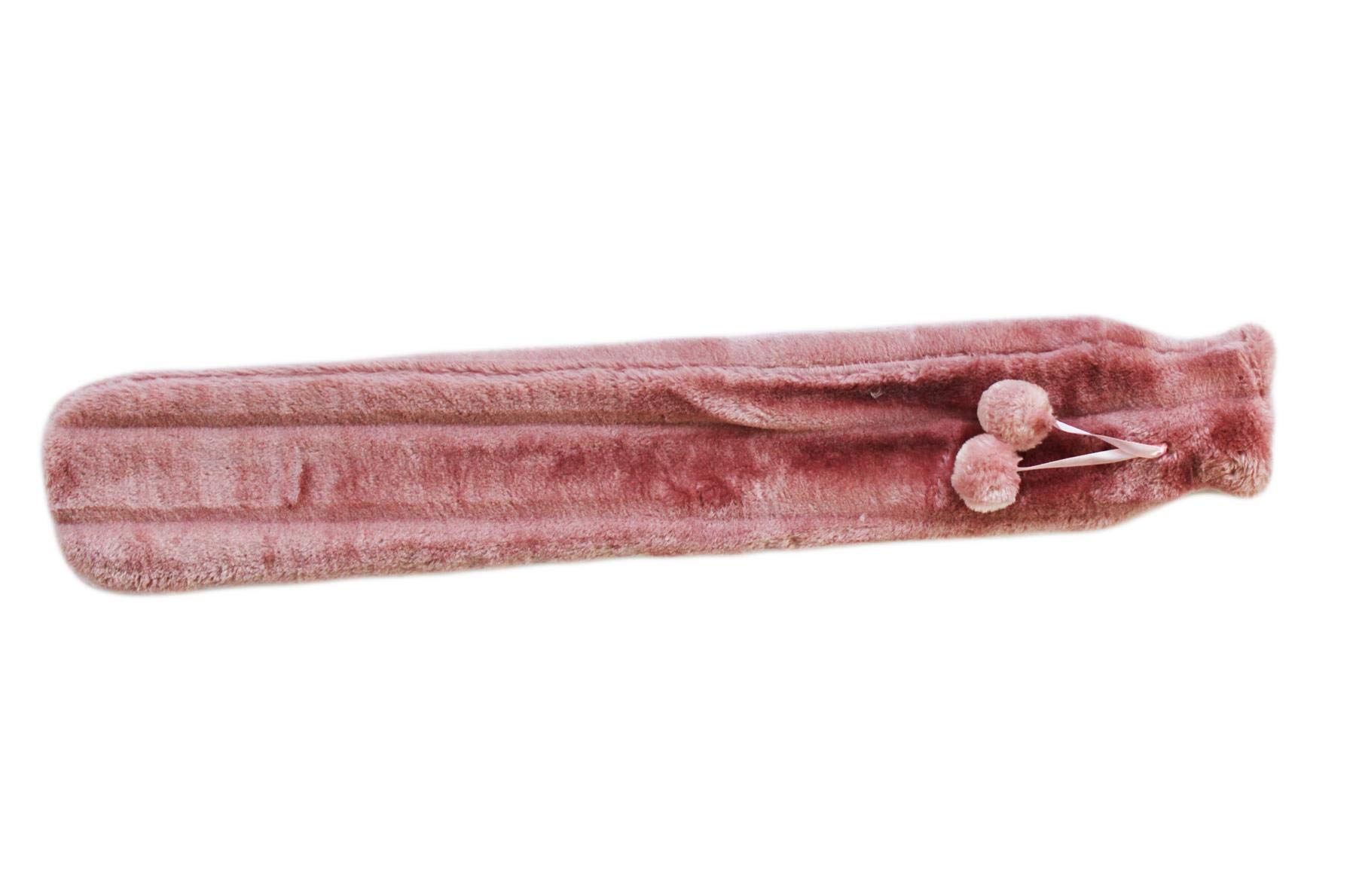 Olivia Rocco Extra Long Hot Water Bottle with Super Soft Faux Fur Cover 72 cm Thermotherapy 2L Pure Natural Rubber, Blush