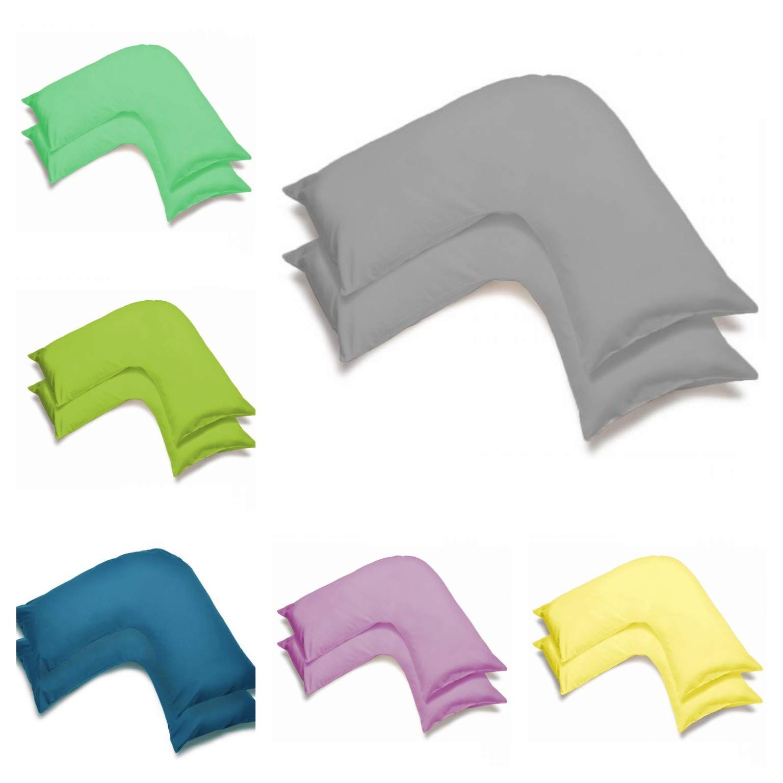 2 Pack Poly-Cotton Plain Dyed V Shaped Pillow Cases Covers - Orthopedic Pregnancy Maternity Back & Neck Support Nursing V Pillowcase Pair (Grey)