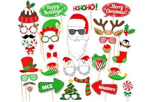 BinaryABC Christmas Party Photo Booth Props Kit for Party Decoration 32Pcs/Set