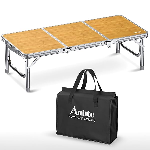 ANBTE 3FT LOW FOLDING PICNIC TABLE, THICKER ALUMINUM SMALL CAMPING TABLE WITH STORAGE BAG, PORTABLE HANDLE, LIGHTWEIGHT, FOR CAMPING BEACH PARTY PICNIC FLOOR, 34.2″ X 15.7″ X 10.3″, YELLOW