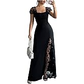 GORGLITTER Women's Sheer Mesh Formal Cocktail Maxi Dresses Flower Ruched Summer Dinner Birthday Slimming Organza Dress