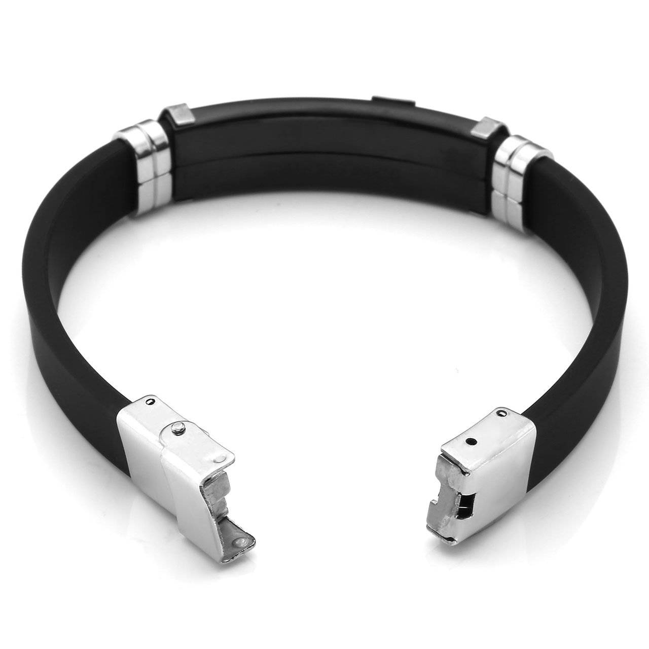 PiercingJ - Bijoux Bracelet en Caoutchouc Poli Croix Lien Poignet Chaine de Main Biker Motard Acier Inoxydable Classique Couple Amoureux Cadeau Valentin avec Boite Cadeau