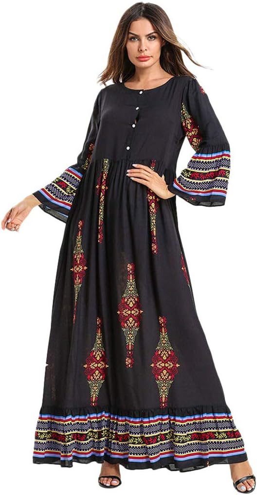Women Long Sleeve Casual Maxi Dress, Mitiy Muslim Dress for Women,Islamic Arabian Woman Clothing Kaftan Abaya Long Dress