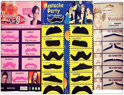 Joanna Reid Novelty Self Adhesive Fake Mustaches Moustaches Beards Costume Party Disguise for Masquerade Party &amp; Performance, Set of 24