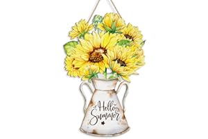 PIGORT Hello Summer Door Sign Farmhouse Sunflower Summer Decor Sign Welcome Summer Door Sign for Front Door Hanging Sign for Home Summer Decor Sign for Home Wall Farmhouse Living Room