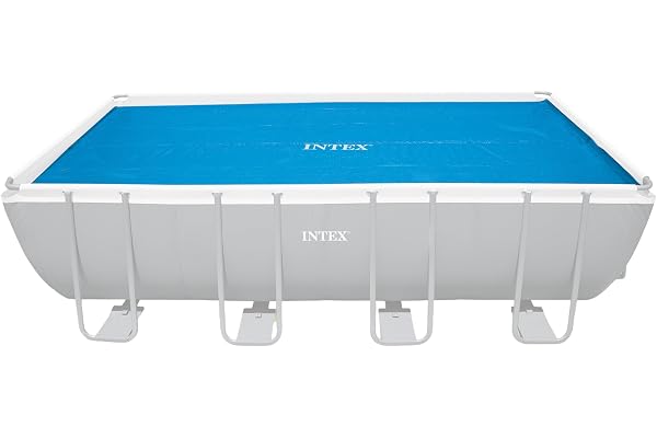 Intex Solar Pool Cover for 18' x 9' Rectangular Frame Outdoor Swimming Pools with Carrying Storage Bag, (Pool Cover Only), Bl