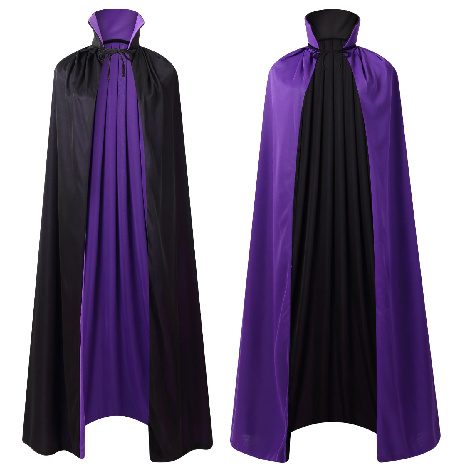 HAPNBCELE Reversible Cape Adults, Medieval Vampire Devil Magician Wizard Cloak Costume Halloween Christmas Masquerade Party (Green-Black, 90cm/35.43")