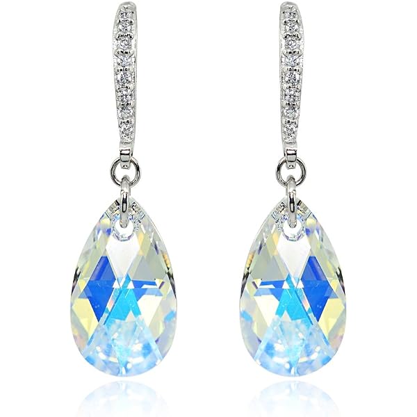 Boucles D'oreilles Carrées En Argent 925 Avec Cristal Autrichien Aurora - Couleur Doucedream Blue - Élégant Et Lumineux - 4