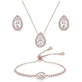 UDYLGOON Cubic Zirconia Teardrop Earrings Necklace Bracelet Jewelry Set For Bride Bridesmaids Bridal Wedding Party Prom Jewelry Gift