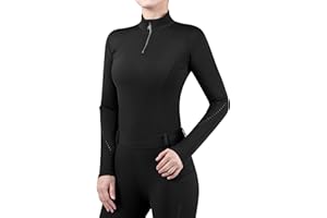 Harrison Howard Women's Horse Riding Shirts Long Sleeve Rider Top Stand Collar with Embroidery Equestrian Show Shirts