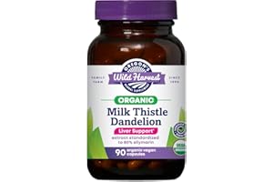 Oregon's Wild Harvest Certified Organic Milk Thistle Dandelion Capsules Liver Support Extract Standardized to 80% Silymarin, 90 Count