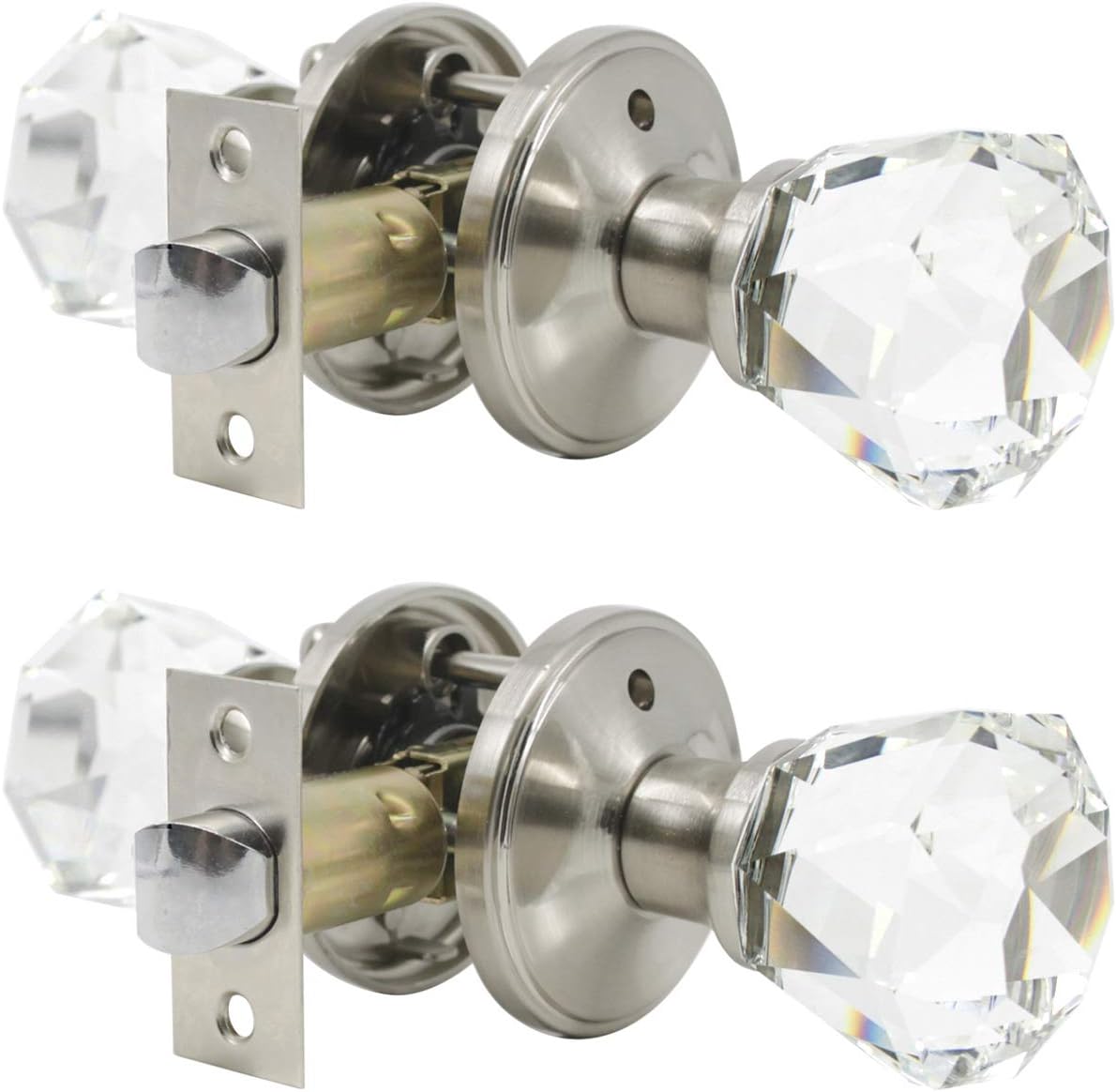 2 Pack Crystal Clear Glass Door Knobs In Diamond Shape Passage