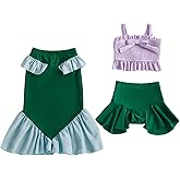 Yccutest Little Girls Mermaid Swimsuit 3 Piece Bathing Suit Toddler Girl Smocked Swim Top Ruffle Shorts Bikini Cover Up Skirt