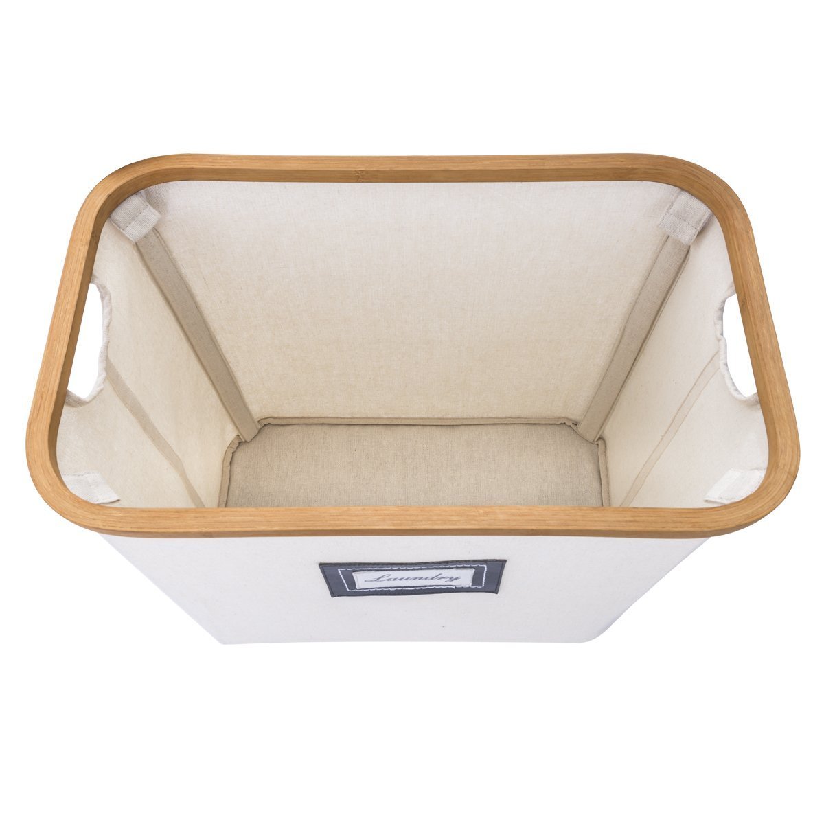 WISHPOOL Bamboo&Canvas Laundry Hamper Baskets Foldable Storage Cube Bin Cut Out Handles For Home Laundry Closet 18 W x 11 D x 16.5 H (inch)