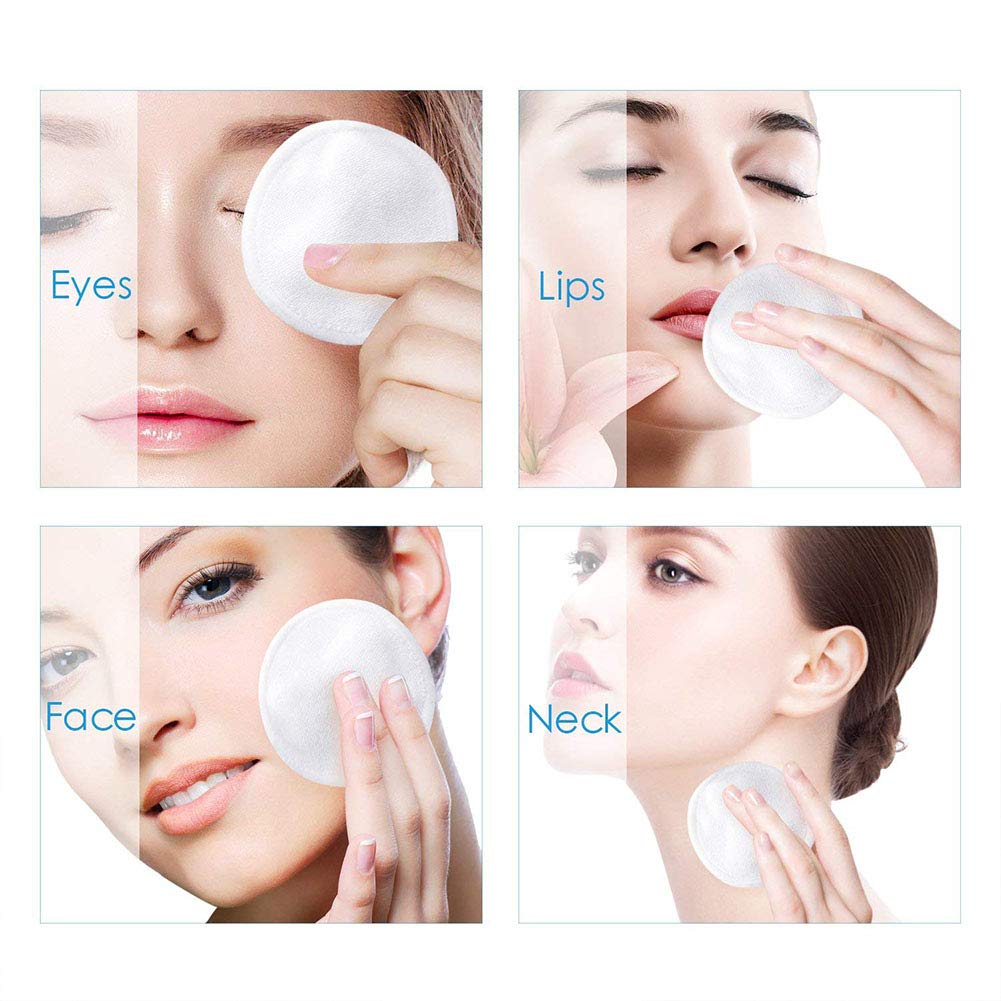 Makeup Remover Pads, 14 Pack Reusable Bamboo Soft Face Clean Pads Facial Skin Care Wash Cleansing Pads with Laundry Bag and Cosmetic Bag, Assorted Colors