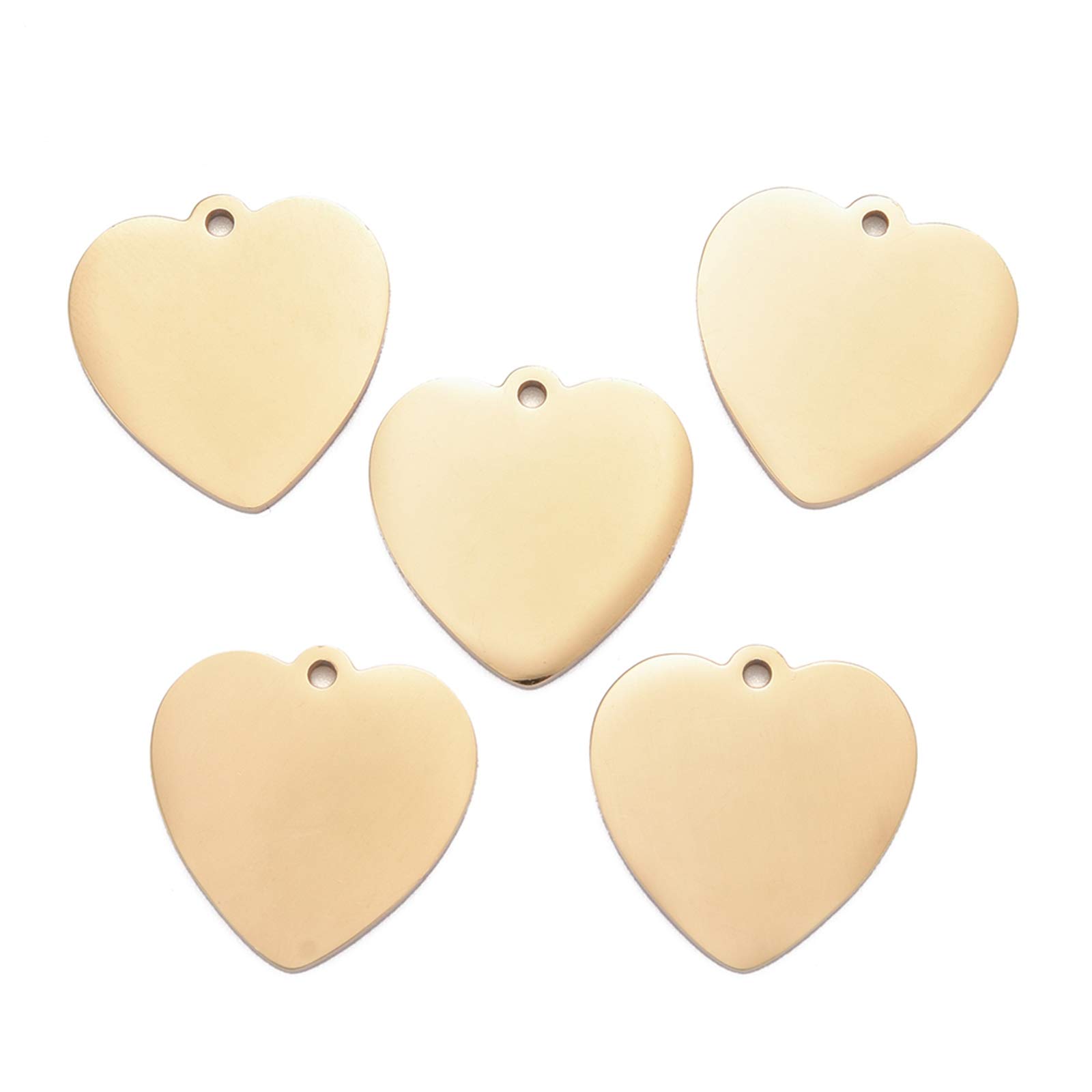 Beadthoven 5pcs 304 Stainless Steel Heart Blank Stamping Tag Pendants Etching Engraving Tags Charms 20x20x1.8mm for Jewelry Making Pet Dog Name ID Tags(Golden)