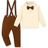 YALLET Toddler Baby Boy Clothes Polo Neck Long Sleeve Tops with Removable Bowtie + Overalls Fall Winter Outfits Set 1-5T