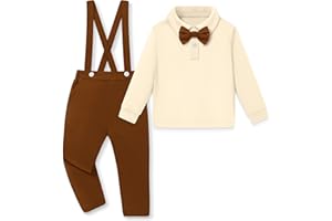 YALLET Toddler Baby Boy Clothes Polo Neck Long Sleeve Tops with Removable Bowtie + Overalls Fall Winter Outfits Set 1-5T