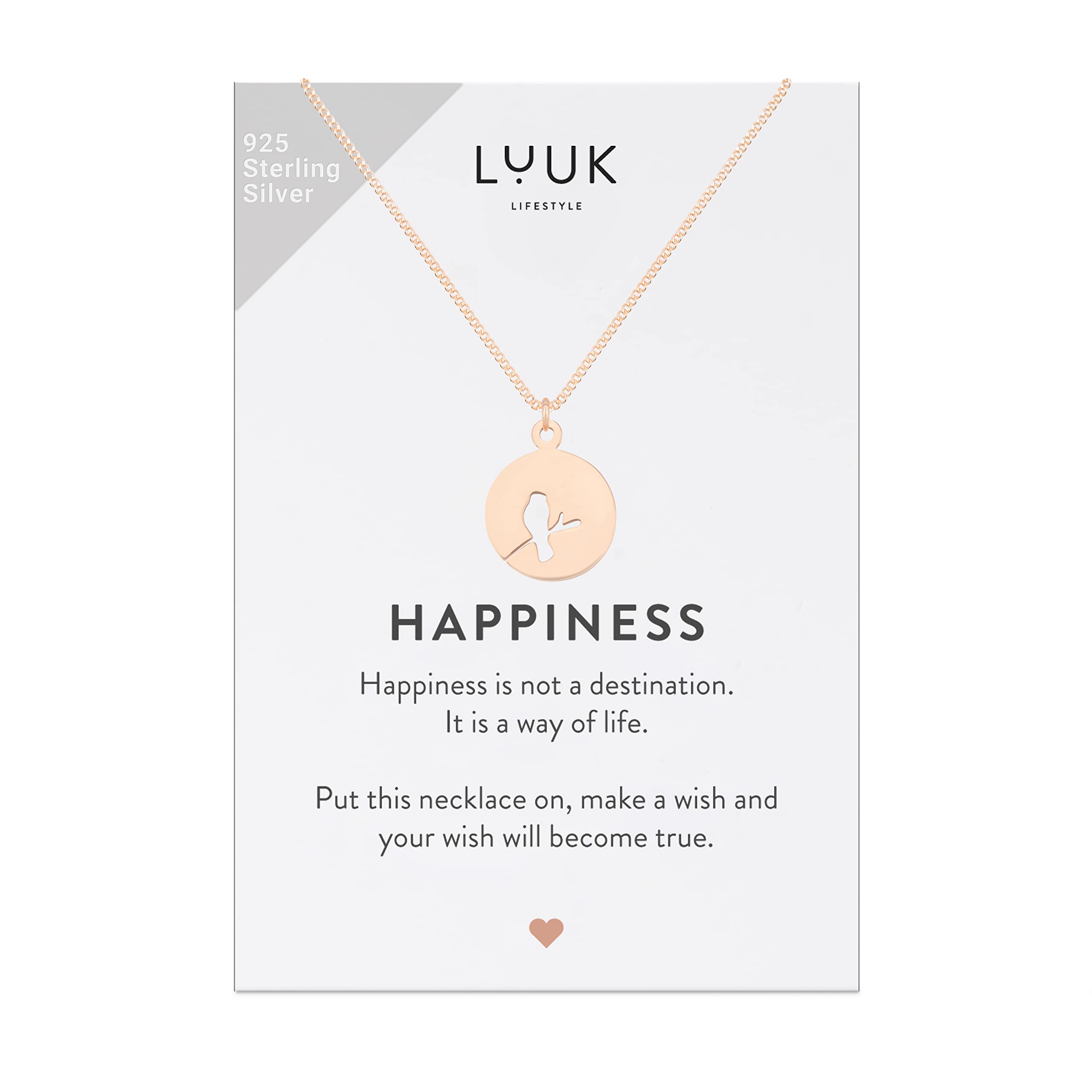 LUUK LIFESTYLE 925 Sterling Silver Pendant Necklace for Women Waterproof 50cm Chain Modern Necklace Gift for Her Rose Gold Bird — image 1