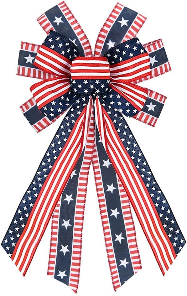 Bows & Ribbons - Hying Large Veterans Patriotic Bows for Wreath, American Flag Wreath Bows Stars and Stripes Burlap Bow Labor Day Front Door Bows for Trees Wall July 4th Christmas Decoration Supplies