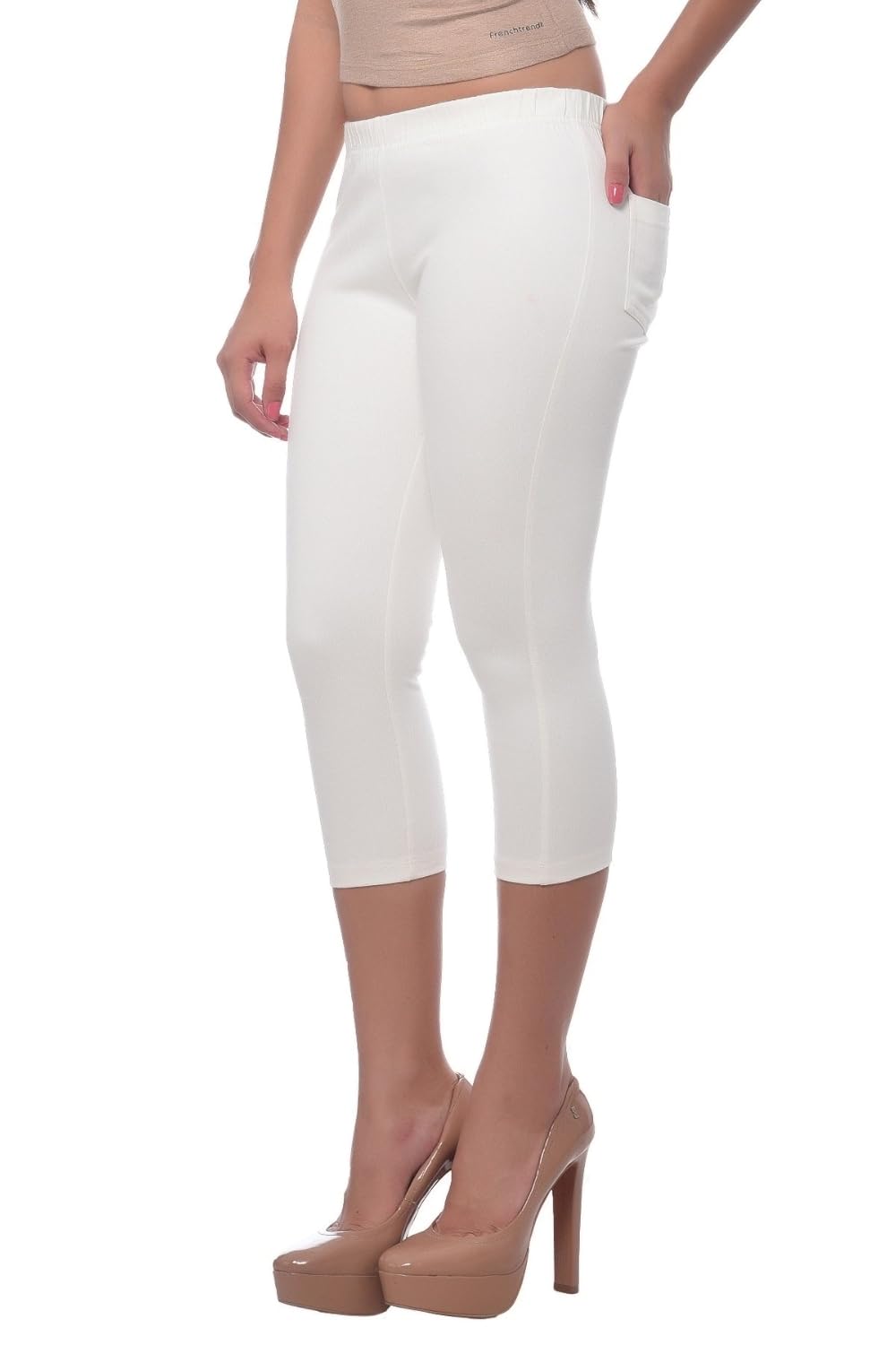 frenchtrendz ivory cotton spandex jegging capri for women