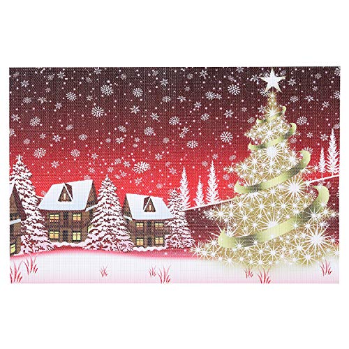 Homing Christmas Placemats for Dining Table Set of 6, Insulation Gold Xmas Tree Red Winter Landscape Holiday Place Mats for Kitchen Decor, Washable Heat-Resistant, 12x18 Inch