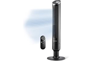 Lasko Apex Tower Fans Oscillating Quiet 42" - 29 ft/s Airflow, 28 dB, 90° Oscillation, 12H Timer, Air Filter for Hair & Dust, Remote, Black, Floor Fans for Home Bedroom, RST200
