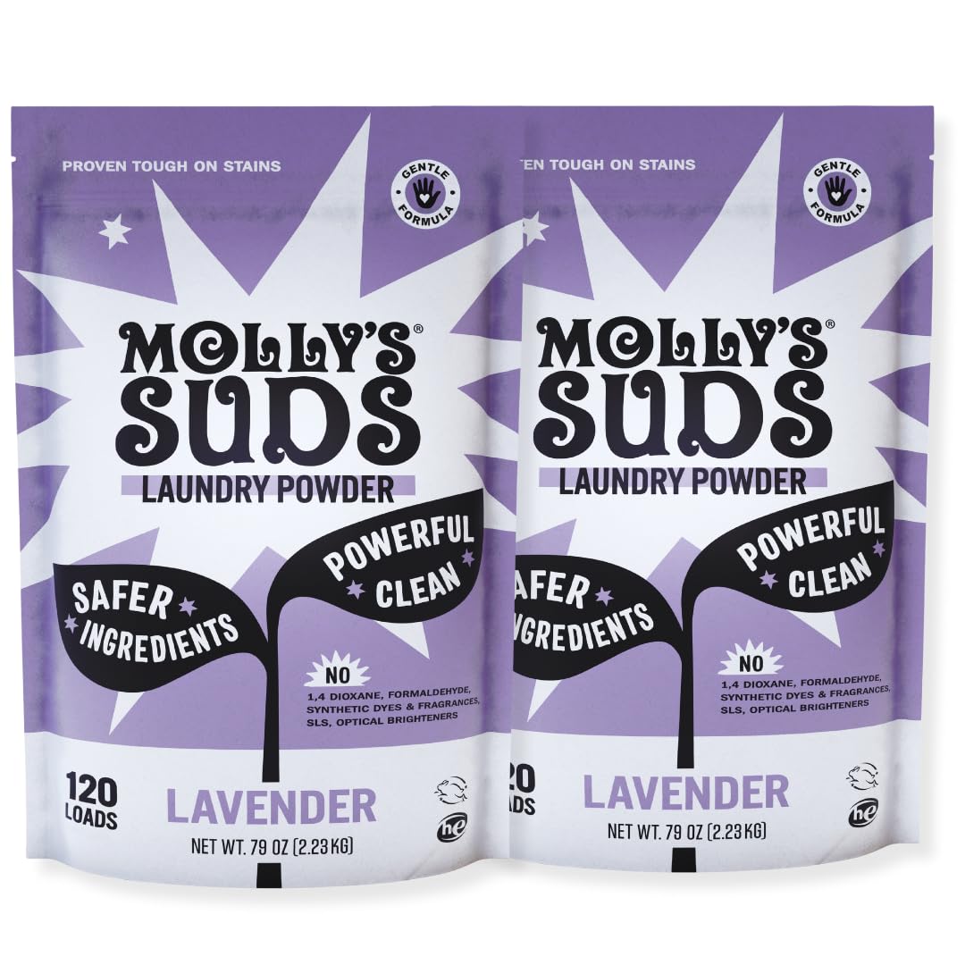 Molly's Suds Original Laundry Detergent Powder | Clean Laundry Detergent Powder for Sensitive Skin | Simple, Effective Ingredients, Stain Fighting | 120 Loads (Lavender)