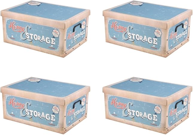 4 cajas de cartón vintage con tapa para almacenar: Amazon.es: Hogar