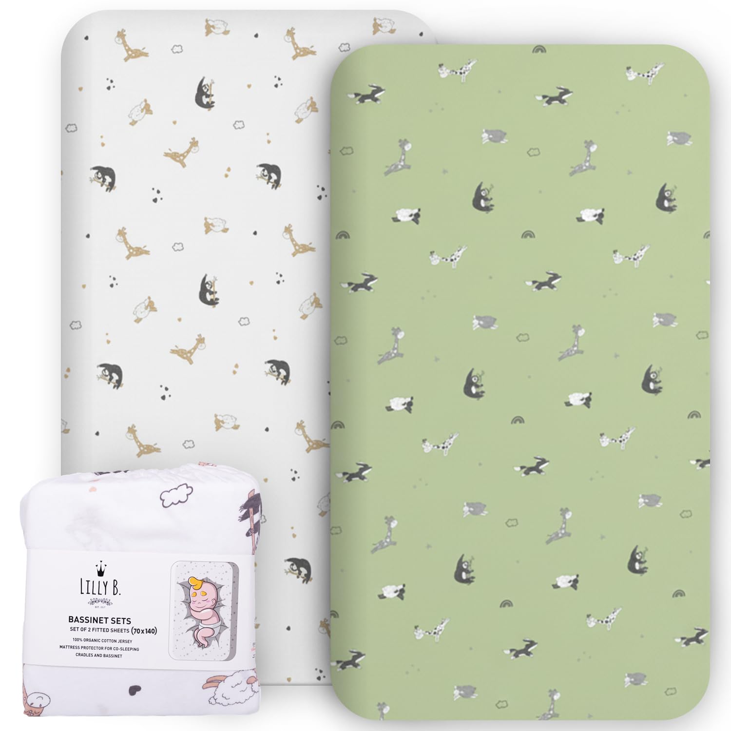 Lilly B. - Next to me Crib Sheets - 100% Organic Cotton 2 Fitted Cot Bed Sheets - Cot Bed Sheets 140x70 Fitted - Compatible Next to me Crib, All Bedside Cribs up to 140x70cm Pack of 2 — image 1