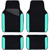 CAR PASS Waterproof Universal Fit Car Floor Mats, Teal Car Mats Fit for SUV,Vans,sedans, Trucks,Set of 4pcs Car Carpet for Women(Black with Mint)