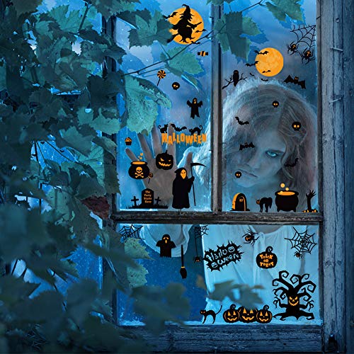 192PCS Halloween Window Clings, Halloween Window Stickers for Home Holiday Decor, 12sheets
