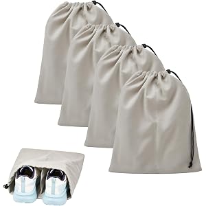 4 Pcs Shoe Bags for Travel, Shoes Pouch with Partition Design & Drawstring | 13.8"x17.7" Fits Most Shoes, Dust Resistant, Was