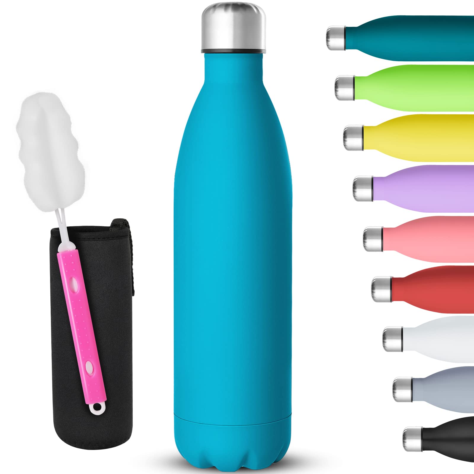 GeeRic Stainless Steel Water Bottle 750ml, Double-Walled Vacuum Insulated Metal Water Bottle 12 Hours Hot & 24 Hours Cold Drinks Cycling Bottles for Outdoor Sports Hiking Running 750ml Sky Blue