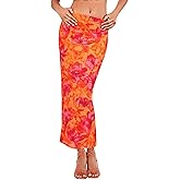 Milumia Women Boho Floral Maxi Skirt Going Out Mid Waist Vacation Bodycon Long Skirts