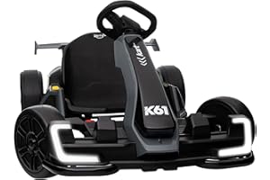 KERRY YOO KerryYoo K61 Go Kart Electric Drift Kart with Length Adjustable Seat, 24V Outdoor Ride on Toy with 4 Speed Mode, Crazy Cart for Kids 6-12 Years Old, Fast 300W Motor, 8.5 MPH, Bluetooth - Gray