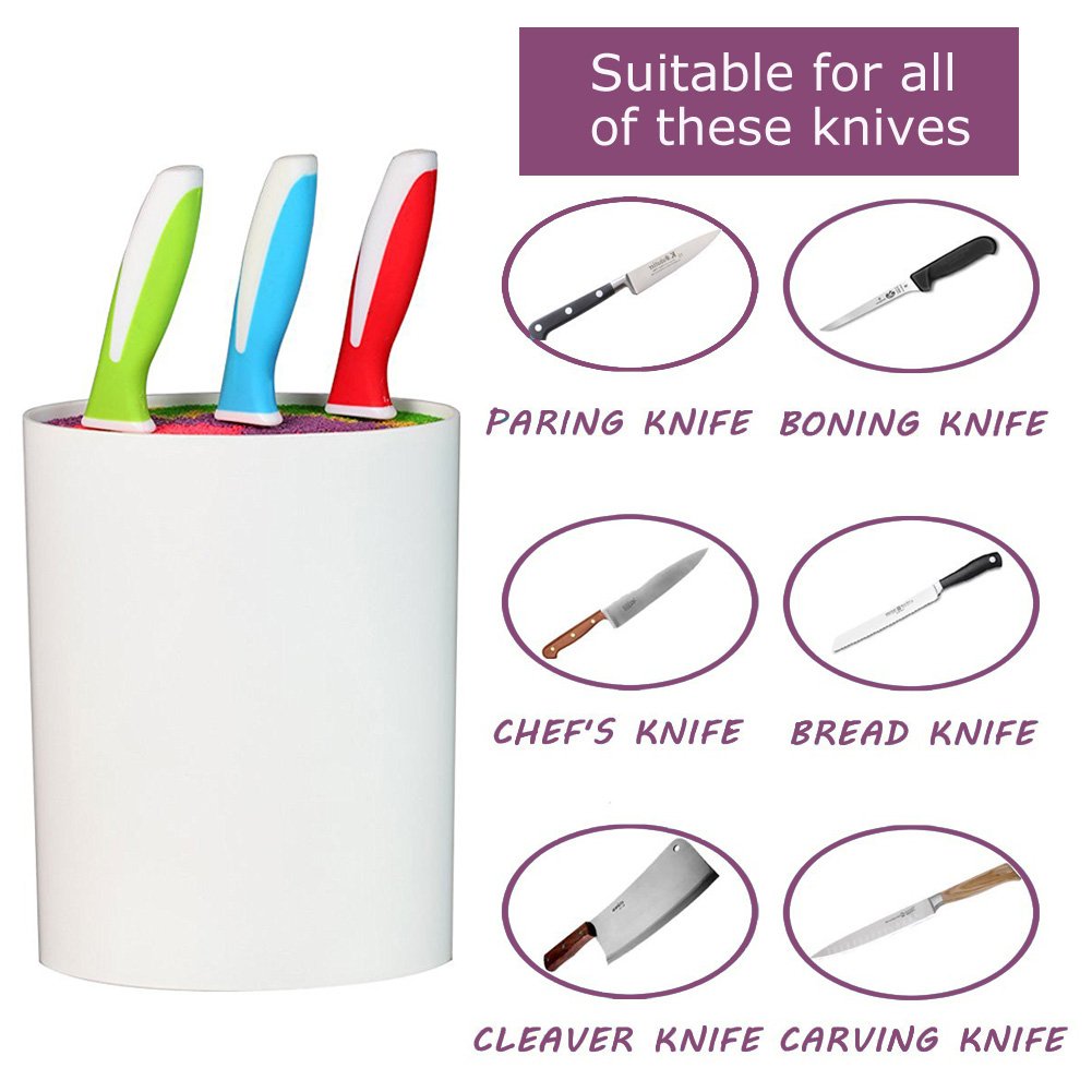 WYQN Knife Block Universal Holder without Knives Convenient Storage for Various Knives and Kitchen Tools, Cylinder, White