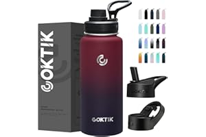 COKTIK 40 oz Sports Water Bottle With Straw,3 Lids, Stainless Steel Vacuum Insulated Water Bottles,Leakproof Lightweight, Keeps Cold and Hot, Great for Travel, Hiking, Biking, Running(Midnight)