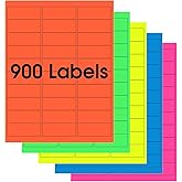 MaxGear 8-1/2" x 11" Neon Labels 5 Colors - Fluorescent Labels, for Inkjet or Laser Printer, for Efficient Sorting and Organization, Strong Adhesive, 1" x 2-5/8", 30 Sheets, 900 Pcs