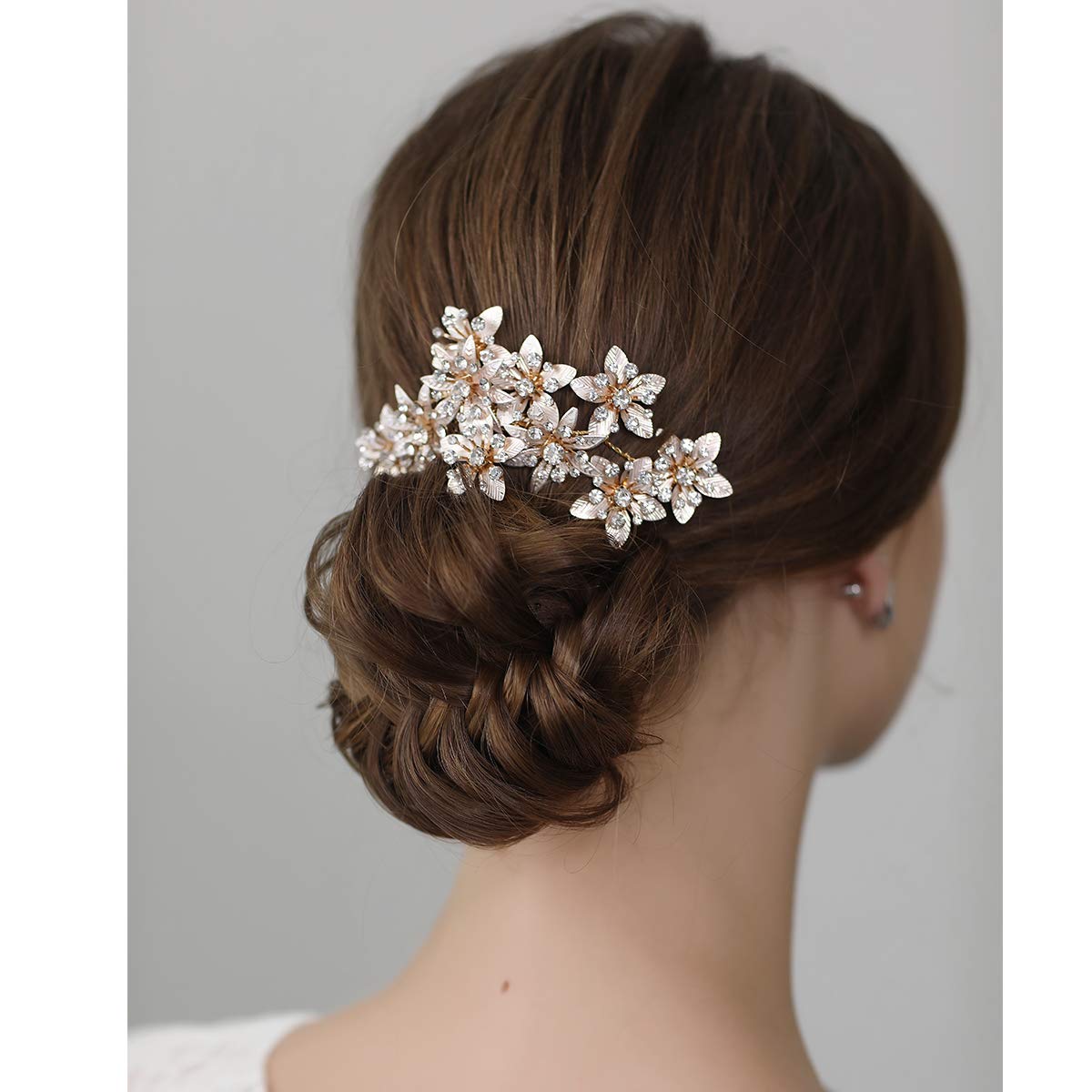 Sweetv Crystal Wedding Hair Comb Rose Gold Floral Weddig Hair